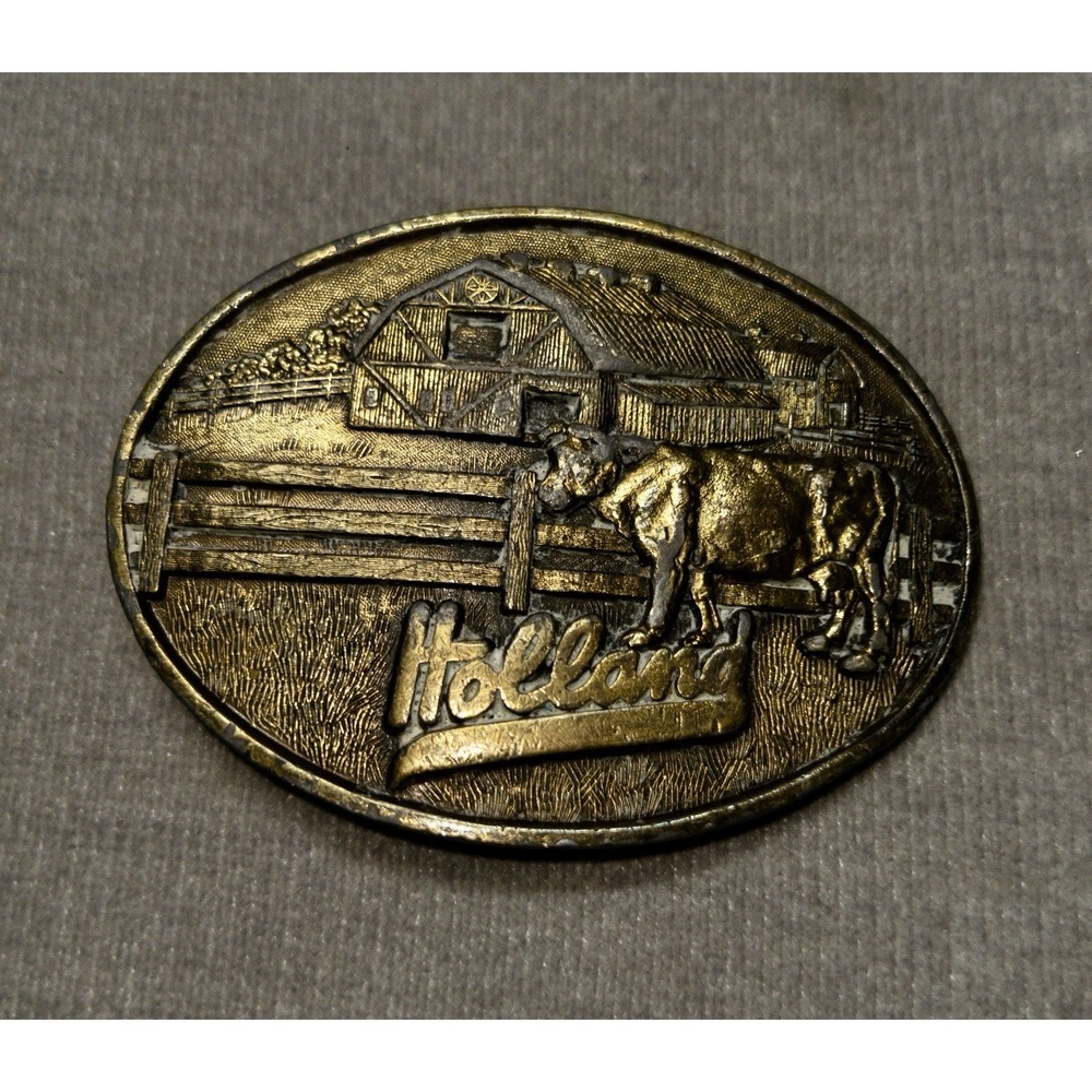 Vtg Holland Holstein‎ Farm Belt Buckle Western Ranch Farming